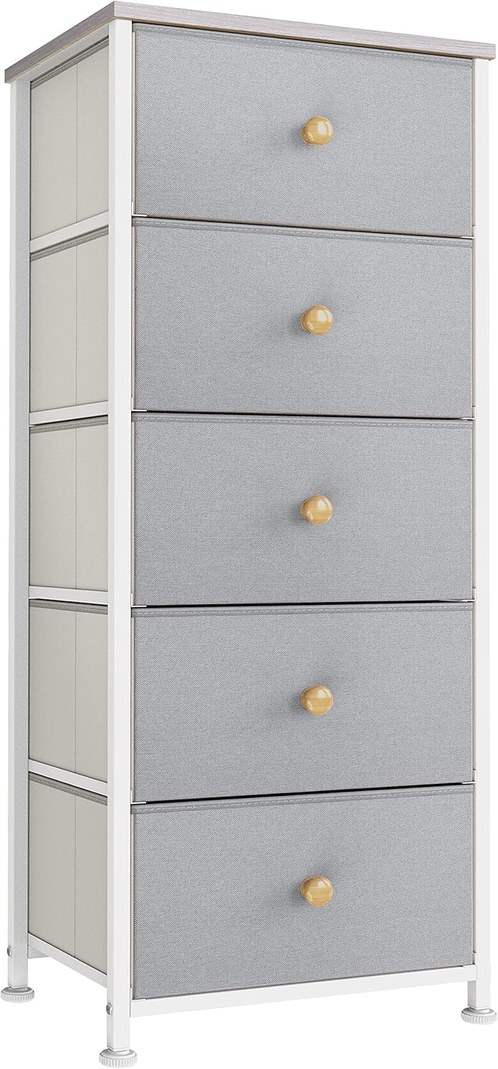 5 Drawer Tall Dresser with Fabric Bins J339766