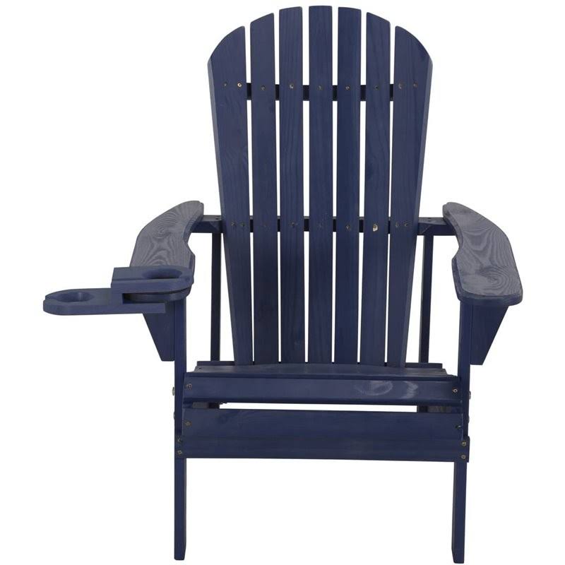 Navy Blue Wooden Adirondack Chair with Cup Holder N604625