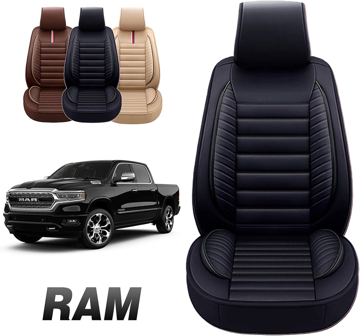 Black Faux Leather Custom Fit Seat Cover for RAM Pick-up Truck M110587