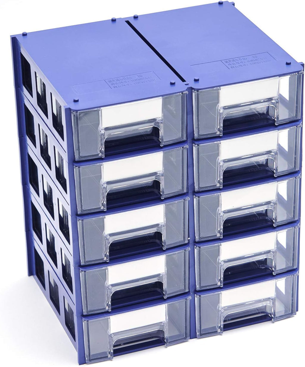 Blue Plastic Storage Drawers Set of 10 E86298
