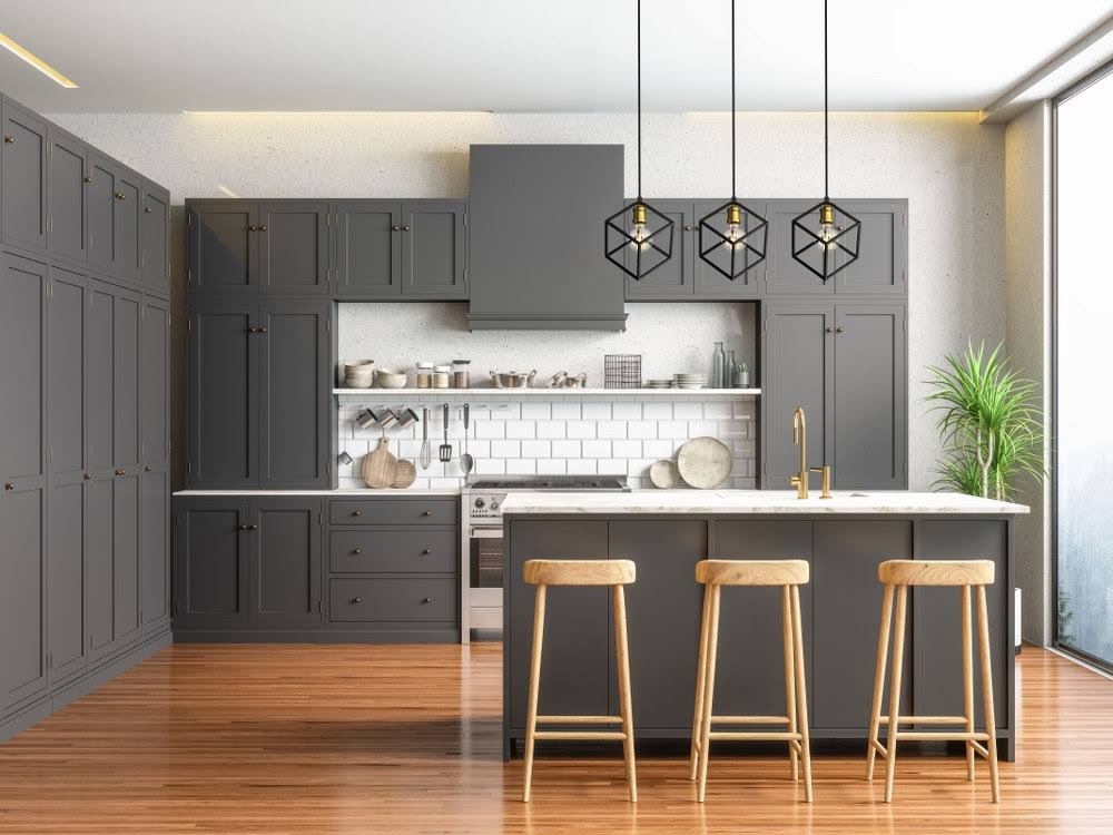 Vertical 3 Light Island in Matte Black + Brushed Nickel C224162