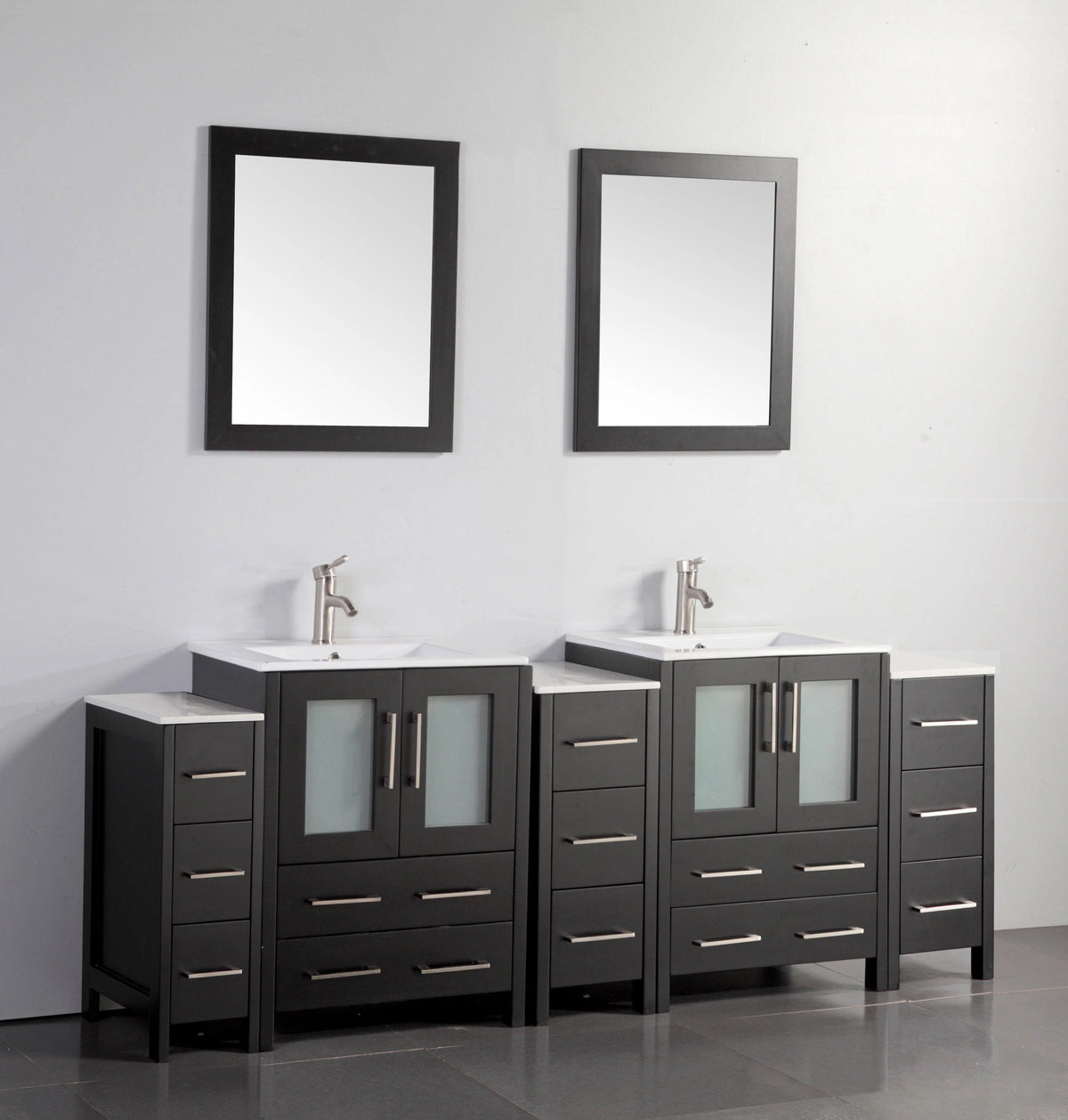 84 in. Double Sink Vanity Cabinet with Ceramic Sink & Mirror S1547