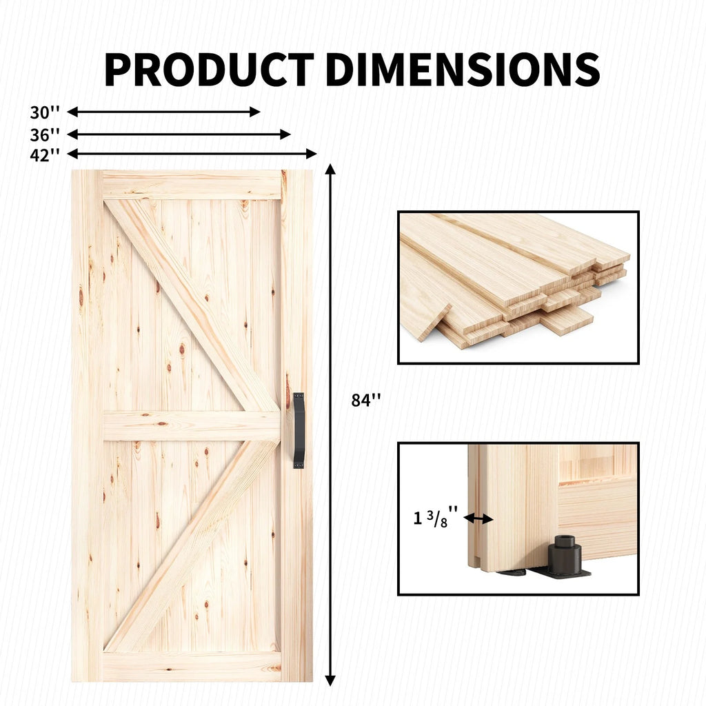 Unfinished Solid Spruce Wood Sliding Barn Door 36in x 84in Y464
