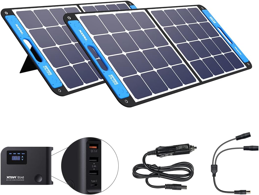 2 Pack 100w Portable Solar Panel with Independent Charger 8mm Splitter X7030