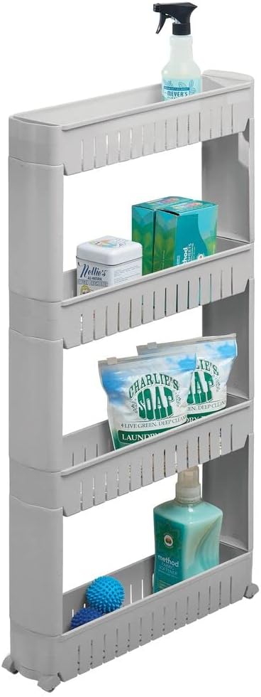 Portable Slim Plastic Rolling Laundry Utility Cart with 4 Shelves I1306