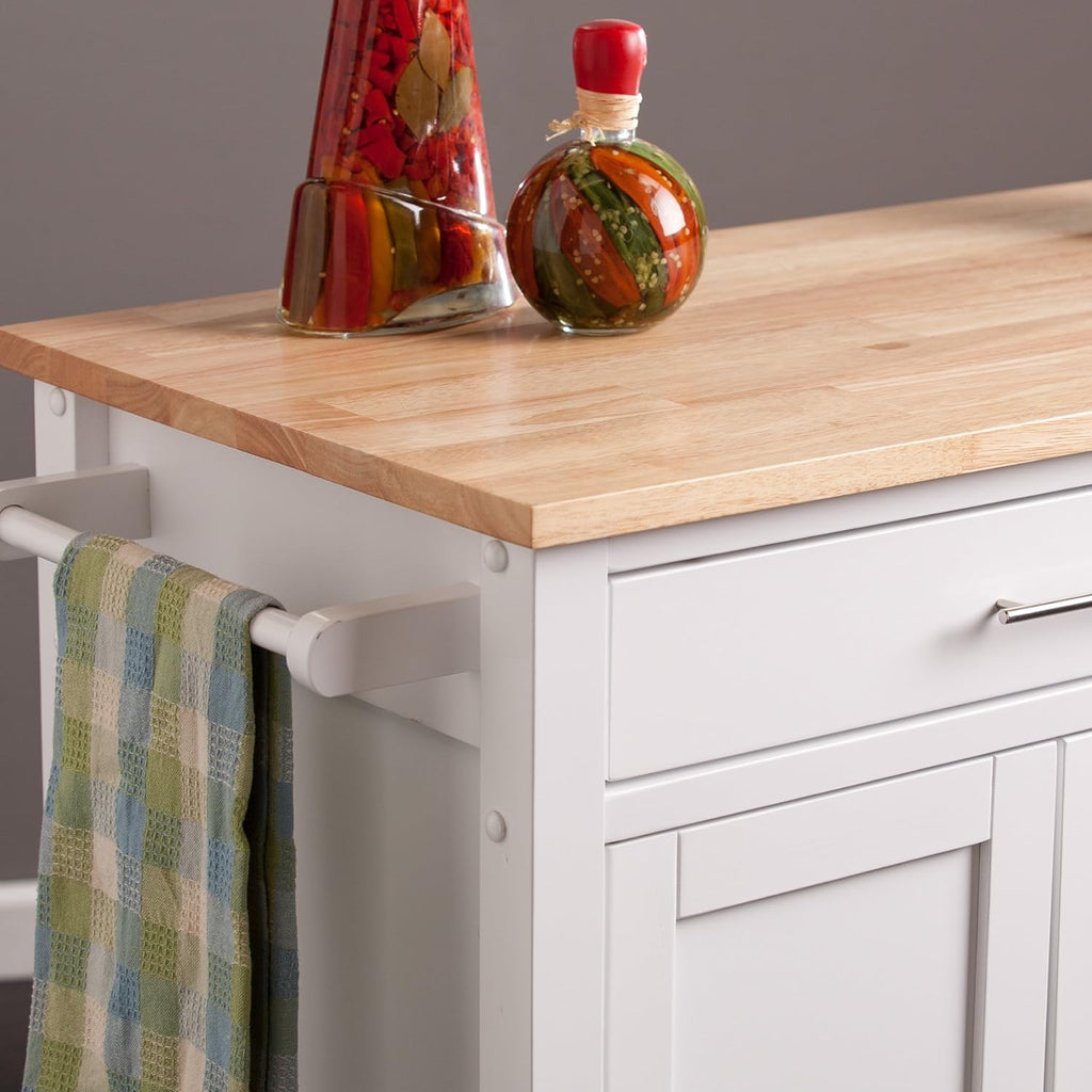 White Rolling Kitchen Cart Island with Cabinet F502