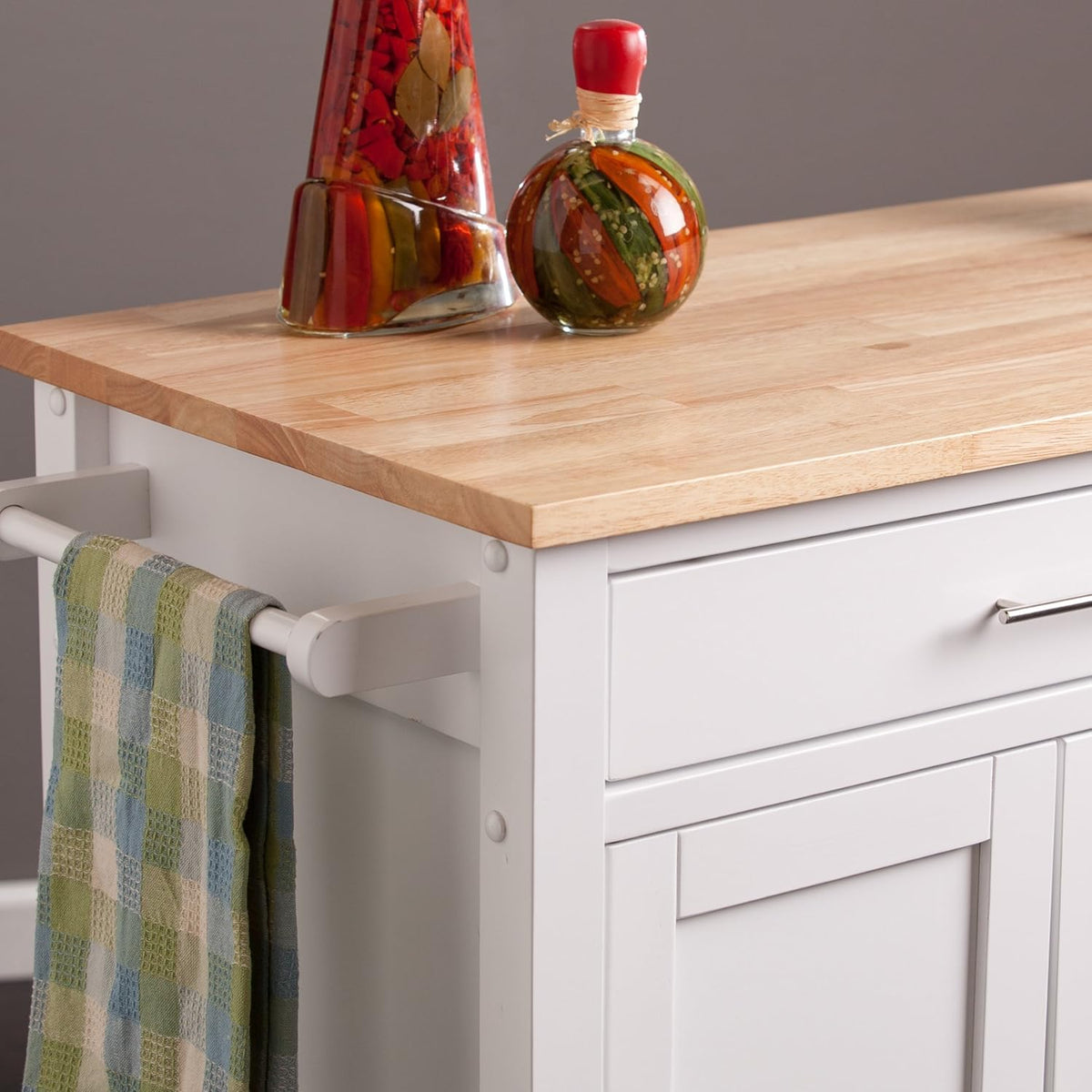 White Rolling Kitchen Cart Island with Cabinet F502