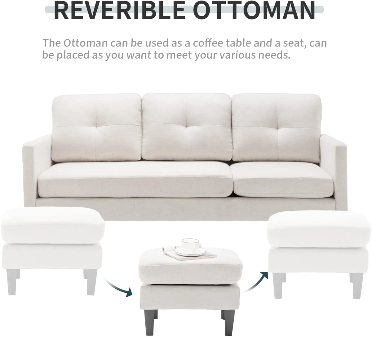 Beige Reversible Sectional Sofa with Ottoman B69094