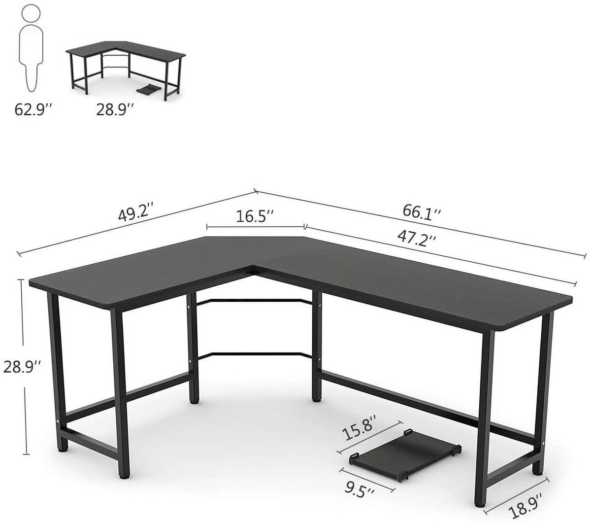 Black L-Shaped Corner Computer Desk G1754