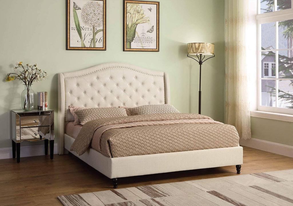 Beige King Upholstered Tufted Platform Bed O23765