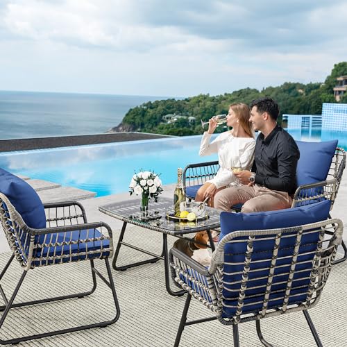 4-Piece Outdoor Wicker Bistro Set with Cushions and Metal Table R234283