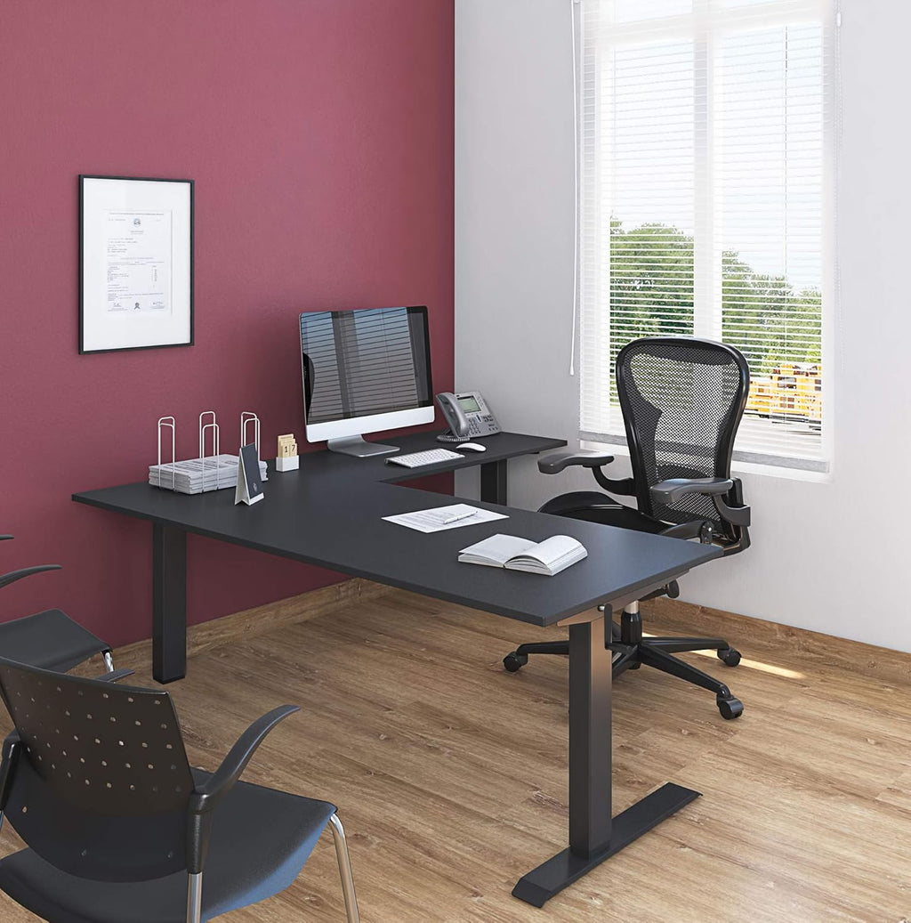 Crank Adjustable Height L-Shaped Standing Desk with Steel Frame V515