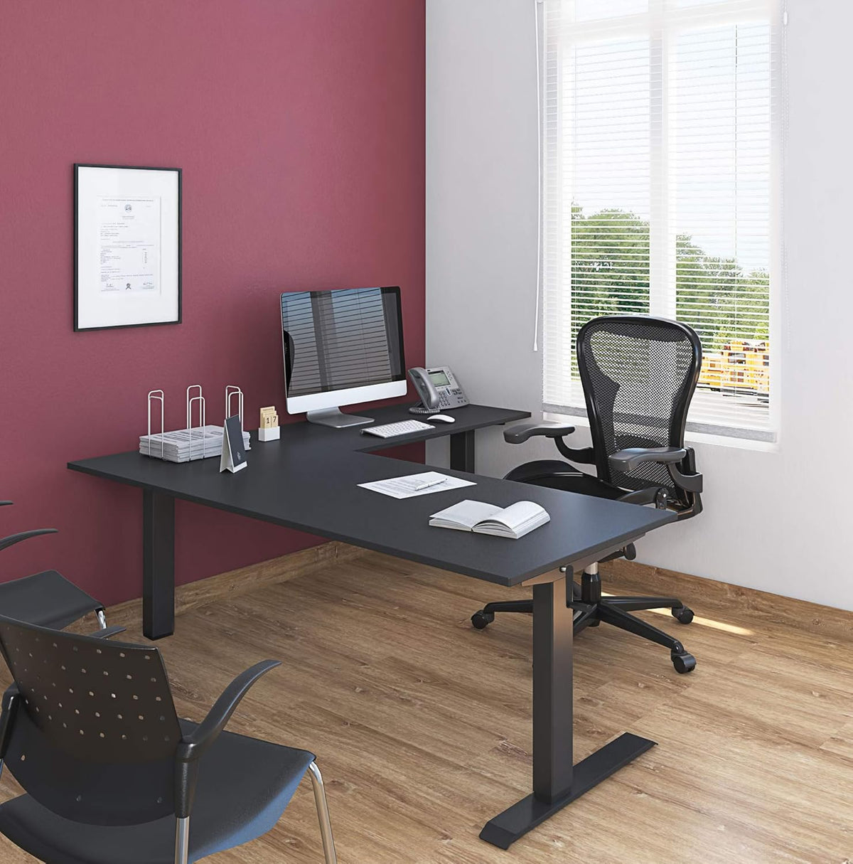 Crank Adjustable Height L-Shaped Standing Desk with Steel Frame V515