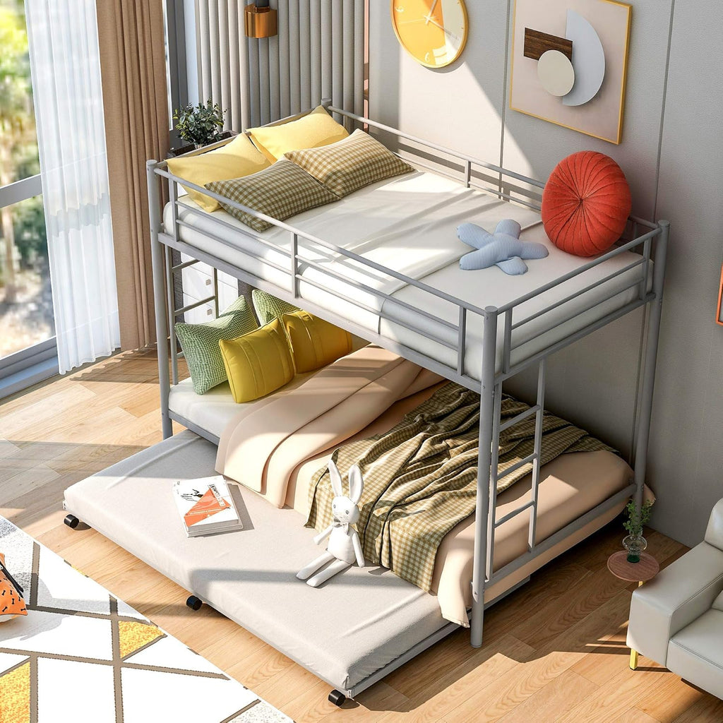 Black Twin Over Twin Metal Bunk Bed with Trundle L5215