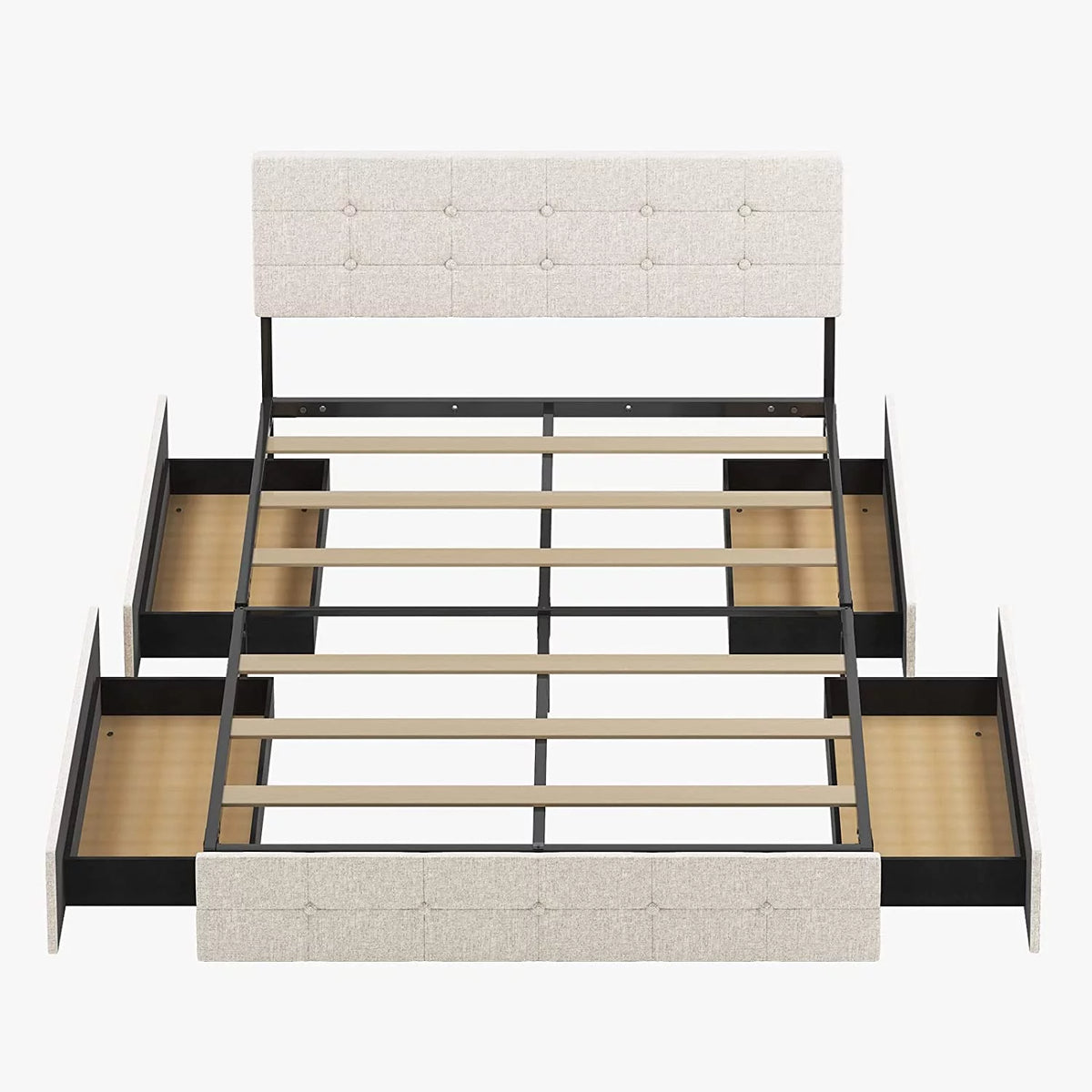 Queen Size Platform Bed Frame with 4 Storage Drawers T54504