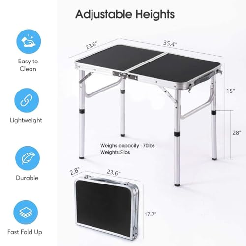 Folding Camp Table Adjustable Height Aluminum H588