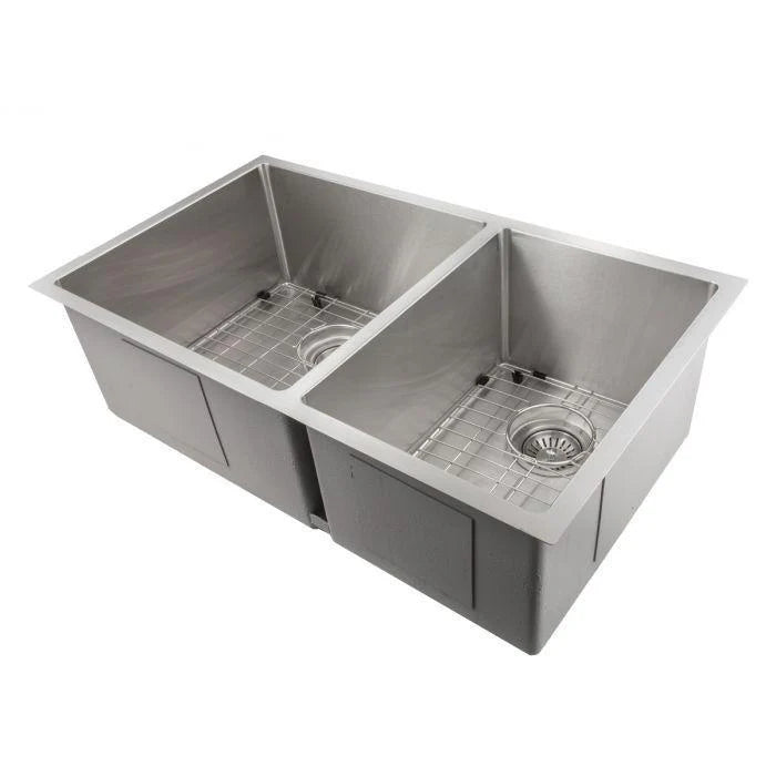 33 in. Double Bowl Stainless Steel Kitchen Sink with Bottom Grid X674387