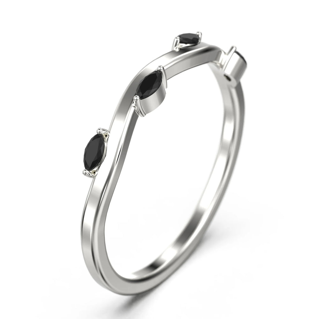 Marquise Cut Black Diamond Vine Ring 10k White Gold Z669