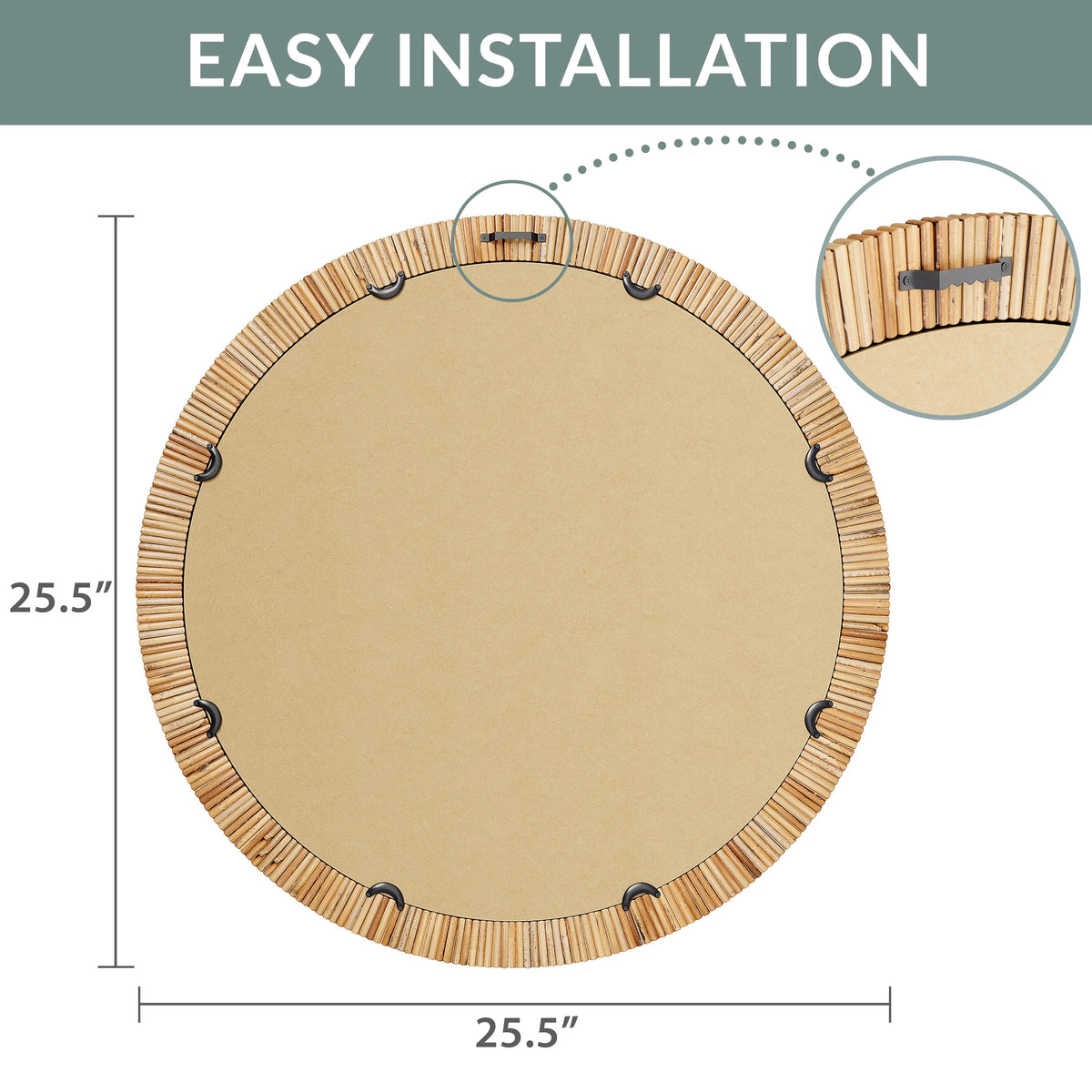 25.5" Rattan Round Bathroom Mirror K1395