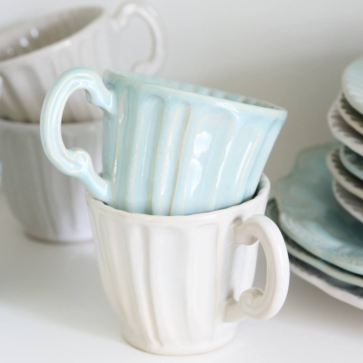 Aqua Stone Mugs (Set of 4) K614