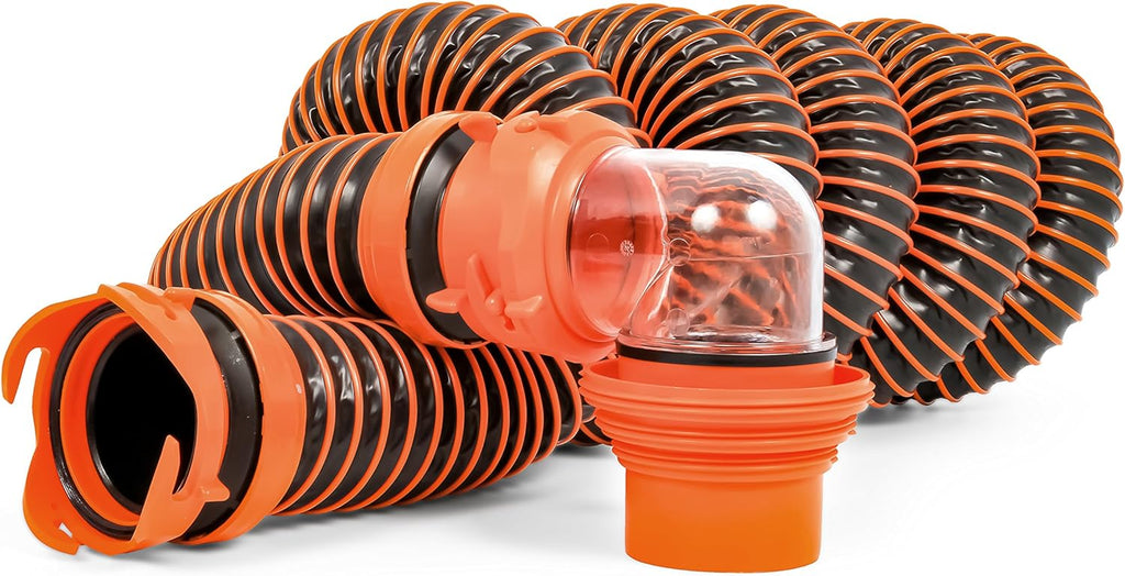 20ft RV Sewer Hose Kit with Swivel Fitting and Translucent Elbow J702