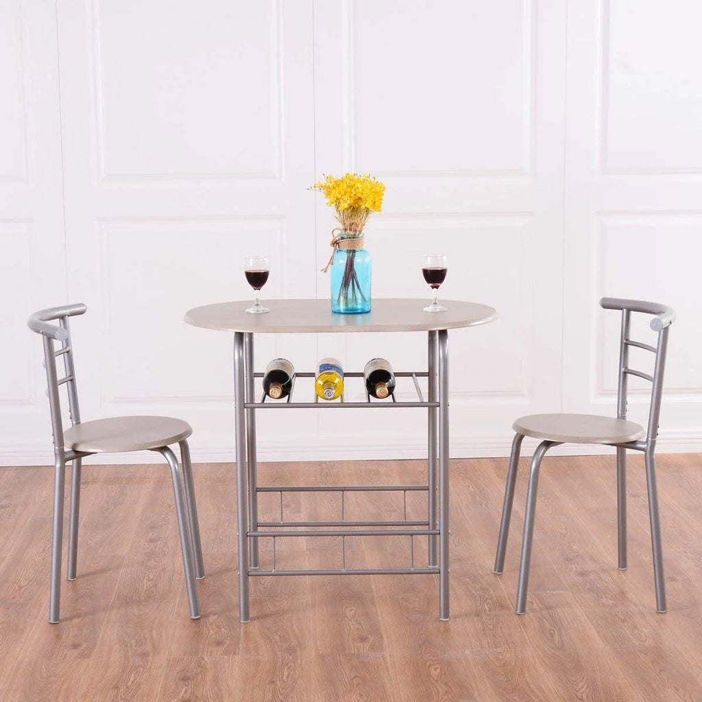 3 Piece Dining Table & Chair Set with Wine Rack and Storage Shelf X8014