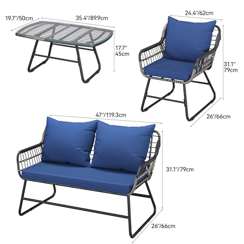4-Piece Outdoor Wicker Bistro Set with Cushions and Metal Table R234283