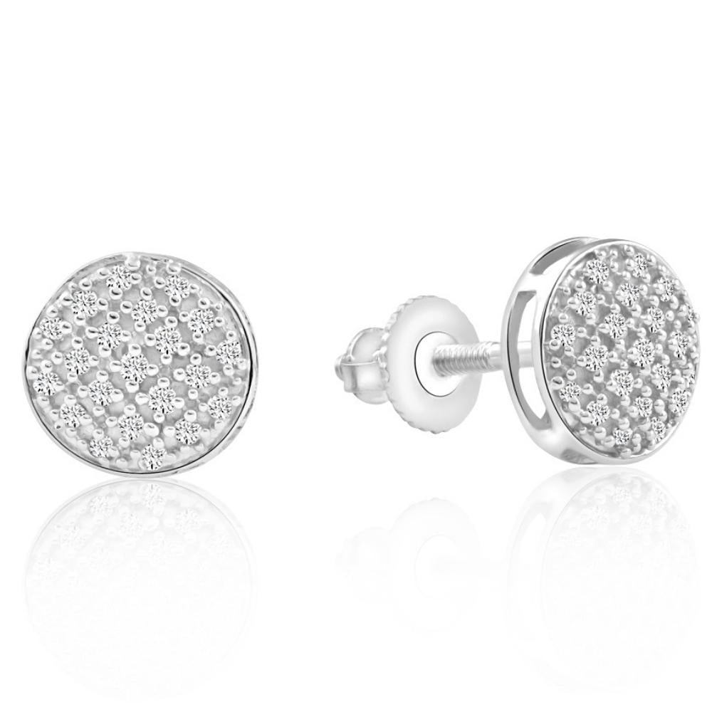Pave Diamond Round Stud Screw Back Earrings 7mm Wide U43118