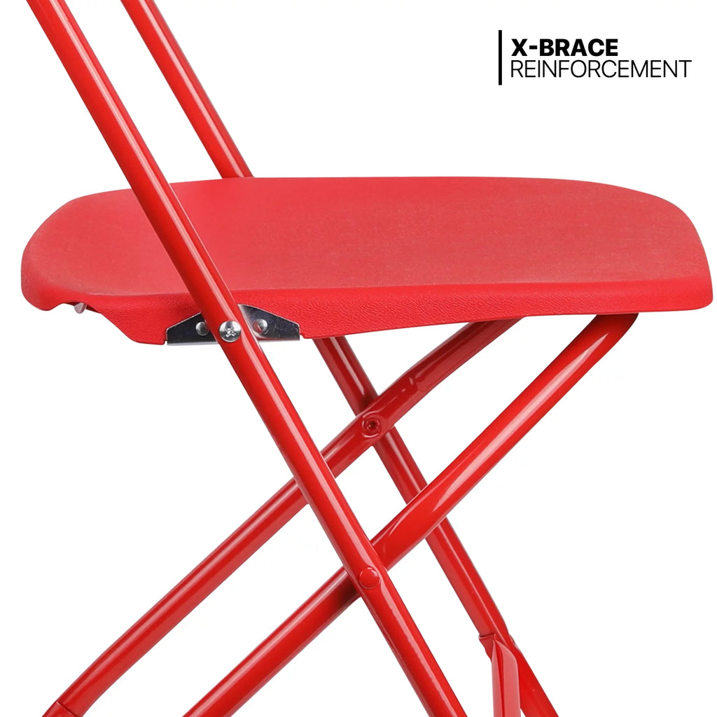 11 Pieces 4.5 Ft White Foldable Plastic Table and 10 Red Chair Set N11200