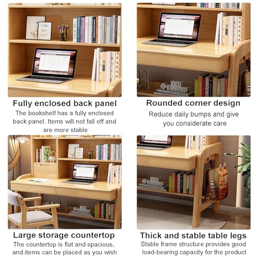 White Solid Wood Writing Desk with Drawers and Shelf J448495