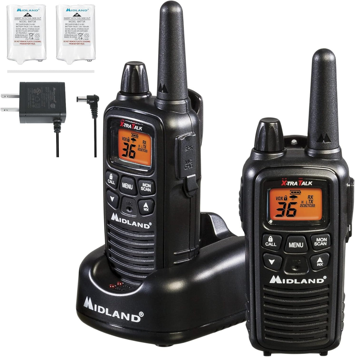 36 Channel FRS Two-Way Radio Walkie Talkie, 121 Privacy Codes, NOAA Weather Scan + Alert, Yellow/Black, 3-Pack P84648