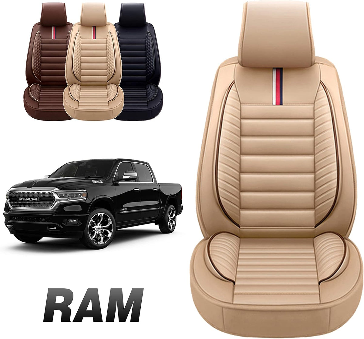 Black Faux Leather Custom Fit Seat Cover for RAM Pick-up Truck M110587
