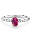 925 Silver 10K Rose Gold Red Created Ruby White Lab Grown Diamond Engagement Ring Oval 6X4MM N5052