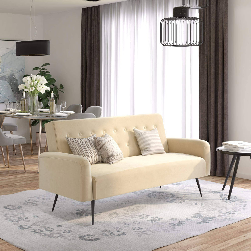 Ivory Velvet Convertible Sofa Bed Futon J975