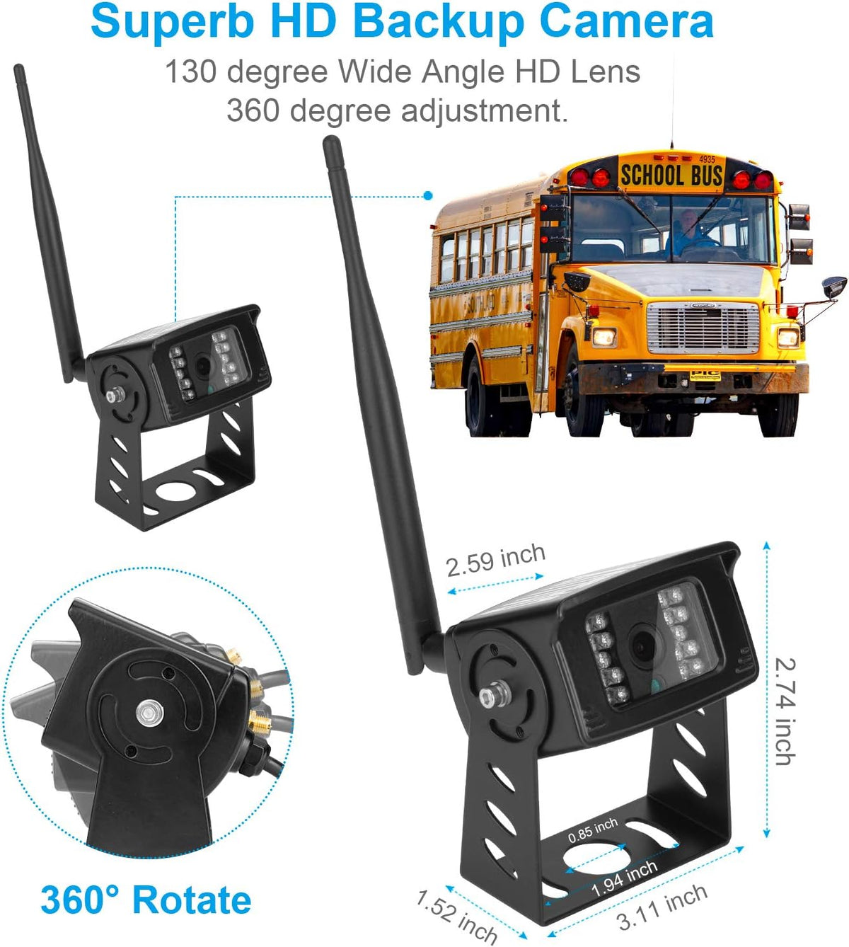 Digital Wireless Backup Camera, Waterproof Night Vision Rearview Camera O235860