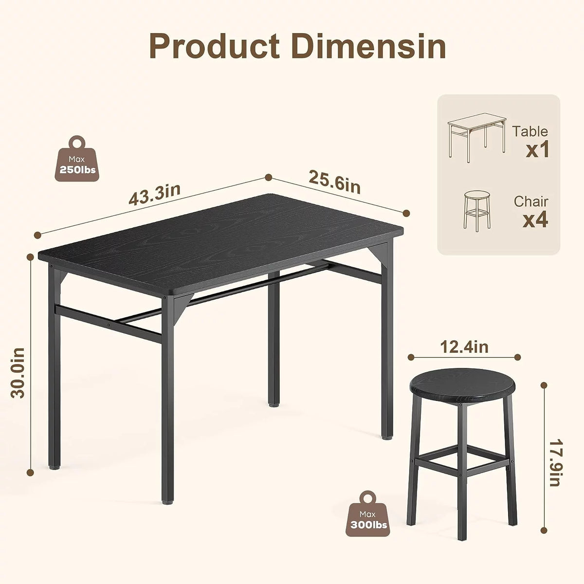 Black Dining Table Set for 4 T64920