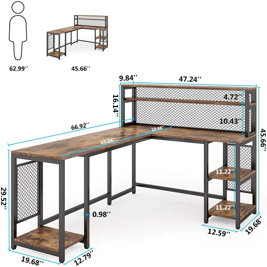 67" Computer Desk with Hutch and 5 Storage Shelves B56861