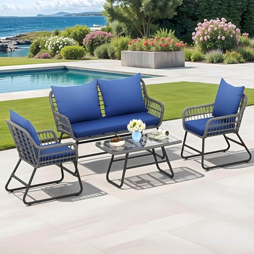 4-Piece Outdoor Wicker Bistro Set with Cushions and Metal Table R234283