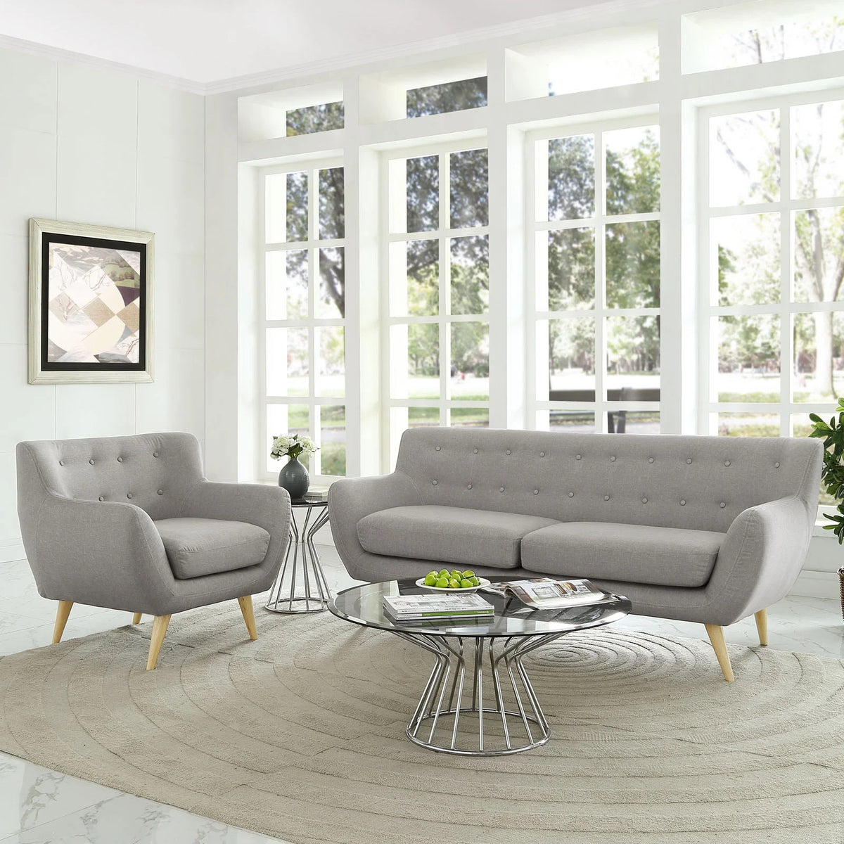 Grey Fabric Plywood Two PCS Living Room Set Z271219