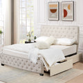 Beige Full Size Storage Bed Frame with 4 Drawers and Adjustable Headboard F734
