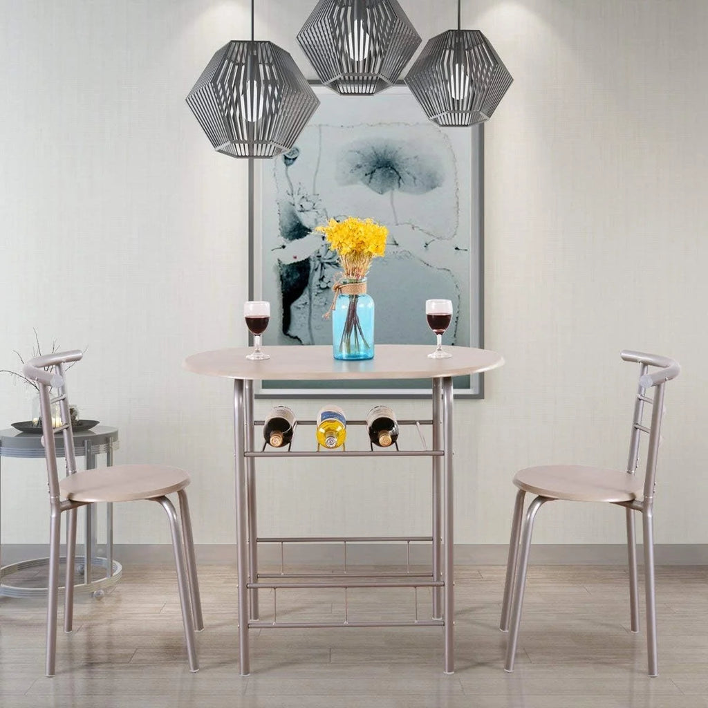 3 Piece Dining Table & Chair Set with Wine Rack and Storage Shelf X8014