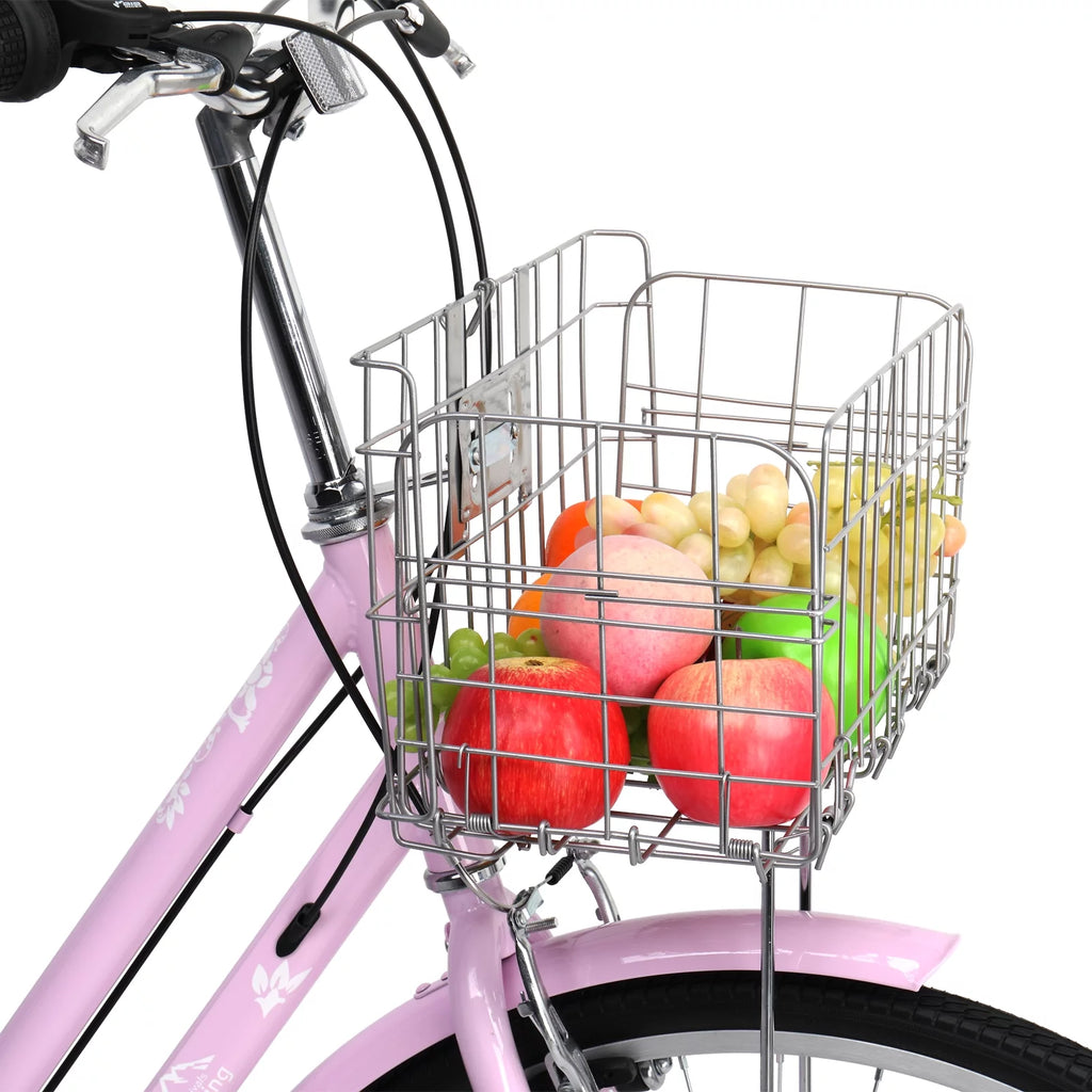 26 inch Commuter Bicycle with 7-speed Baskets Pink V8264