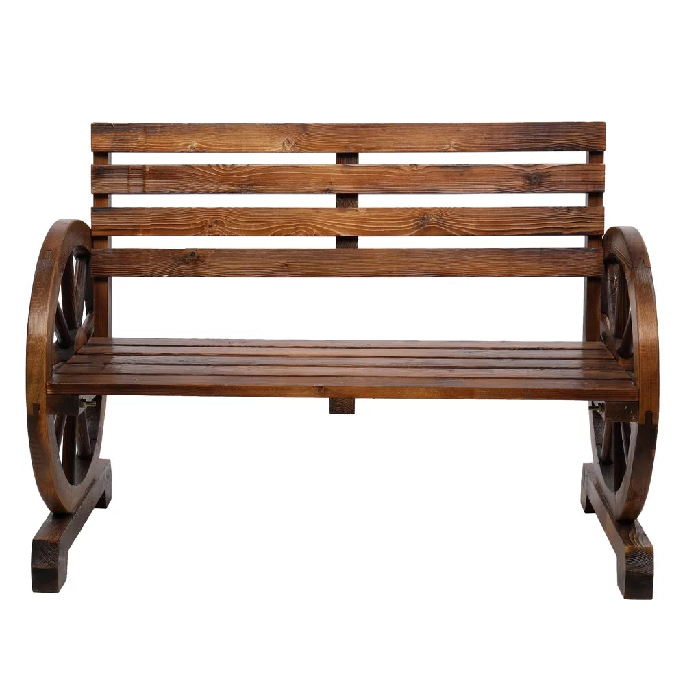 Wooden Wagon Wheel Bench with Backrest D582720