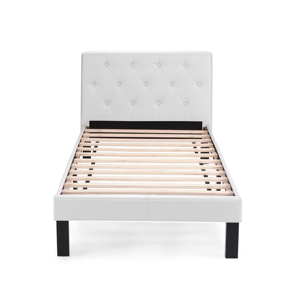 Twin Upholstered Bed Frame with Slats in Pink Faux Leather K983793