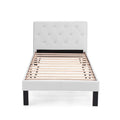 Twin Upholstered Bed Frame with Slats in Pink Faux Leather K983793