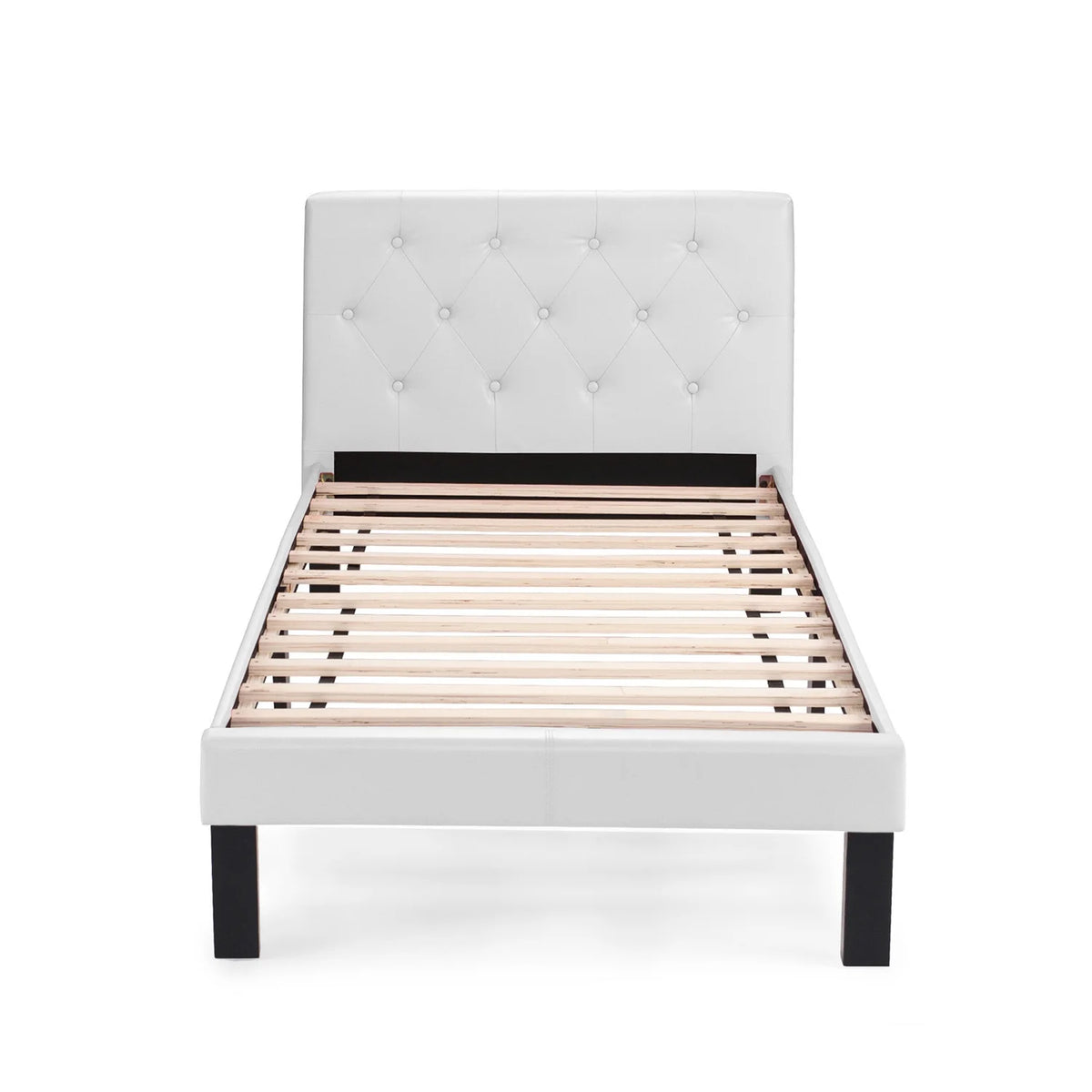 Twin Upholstered Bed Frame with Slats in Pink Faux Leather K983793