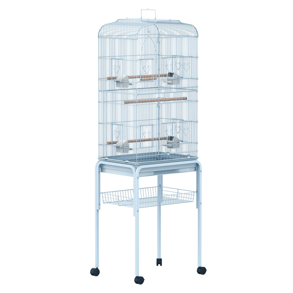 White Metal Indoor Bird Cage Starter Kit with Rolling Stand V187857
