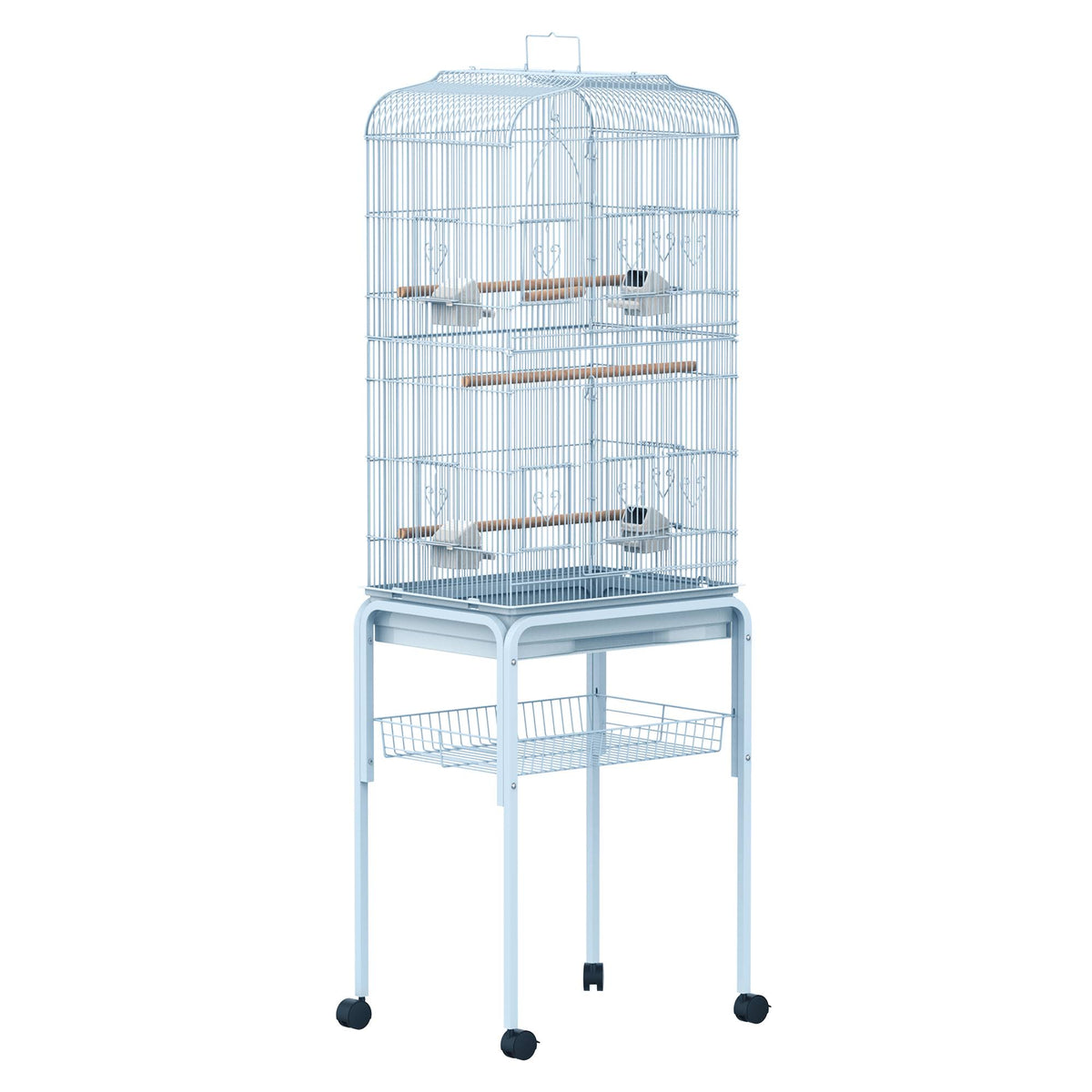 White Metal Indoor Bird Cage Starter Kit with Rolling Stand V187857