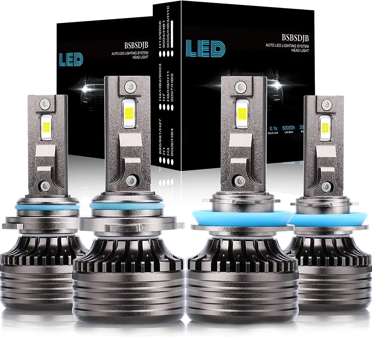 9005 High Beam + H11 Low Beam LED Headlight Bulbs, 6000K Cool White, Pack of 4 L33480
