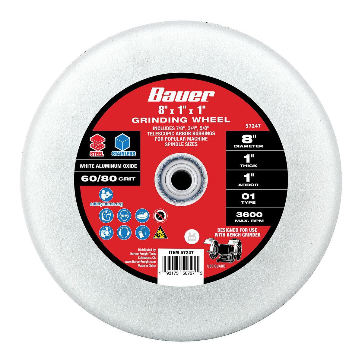 8 in. Bench Grinding Wheel with Arbor and Adapters B1245